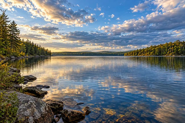 Androscoggin River Reservoir, Sagadahoc County — AI-generated editorial illustration