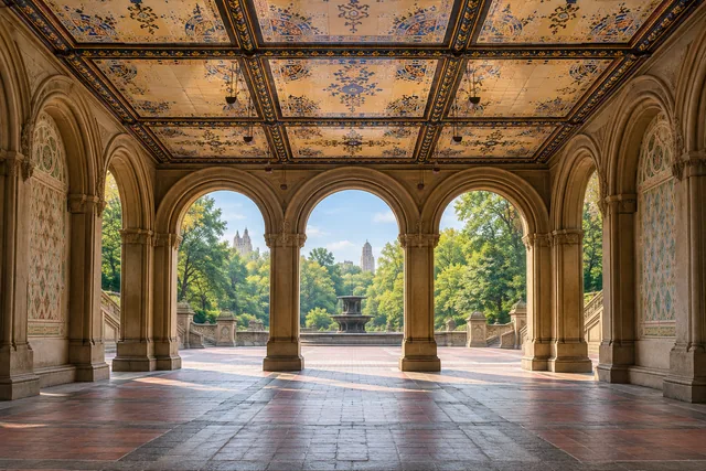 Central Park — Bethesda Terrace — AI-generated editorial illustration
