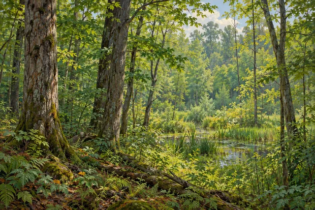 College Lodge Forest — AI-generated editorial illustration
