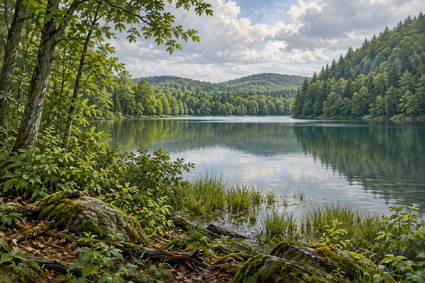 Crystal Lake Wild Forest — AI-generated editorial illustration