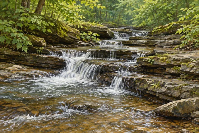 Delphi Falls Park — AI-generated editorial illustration