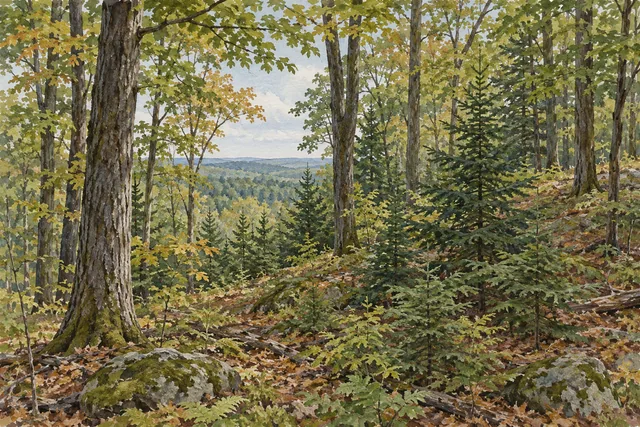 R. Milton Hick Memorial State Forest — AI-generated editorial illustration