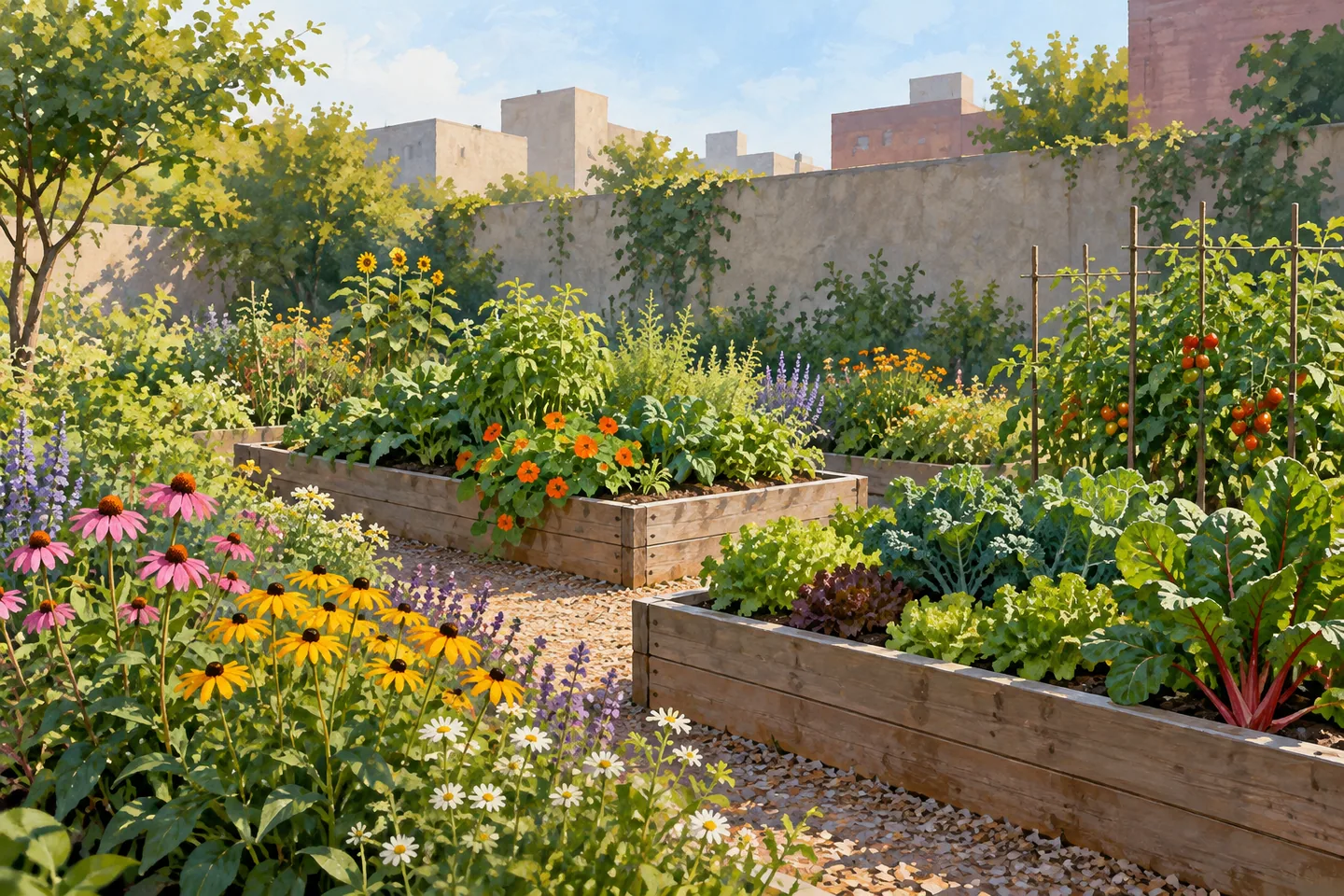 West Side Community Garden — AI-generated editorial illustration